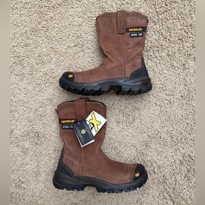 NWT Caterpillar Men's Brown Spur 90204 Steel Toe Wellington Work Boots Size 8